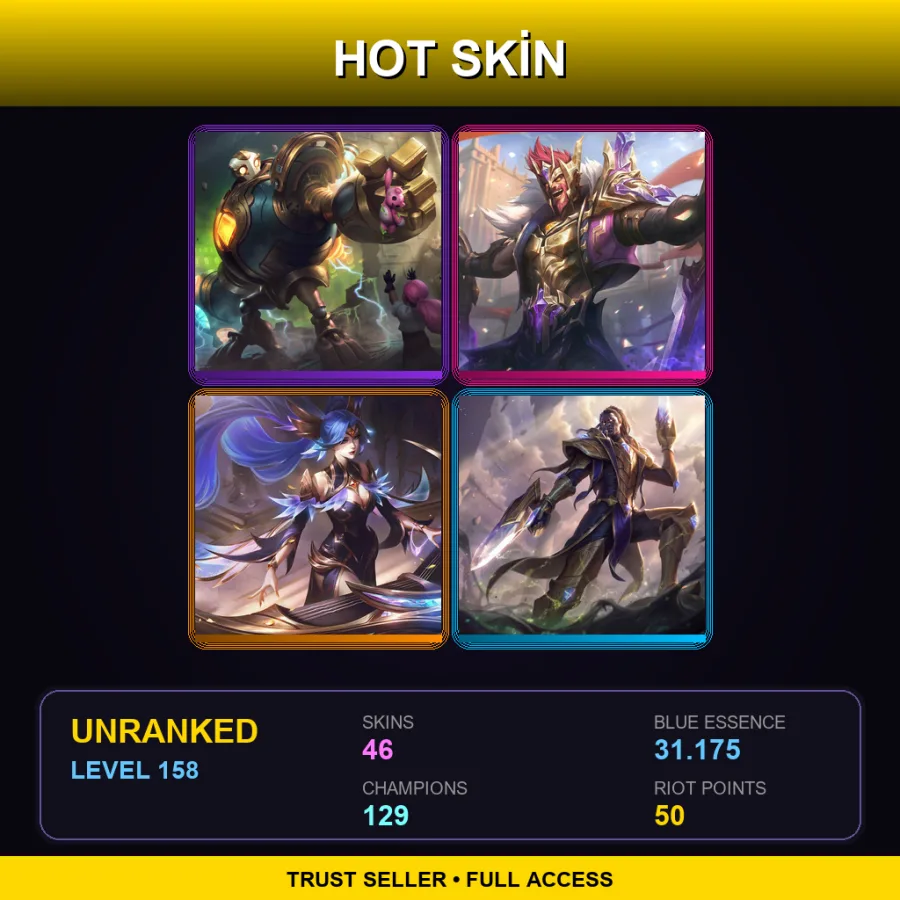 LAS | Lv158 | Unranked | 46 Skin | 129 Champ — Victorious Draven