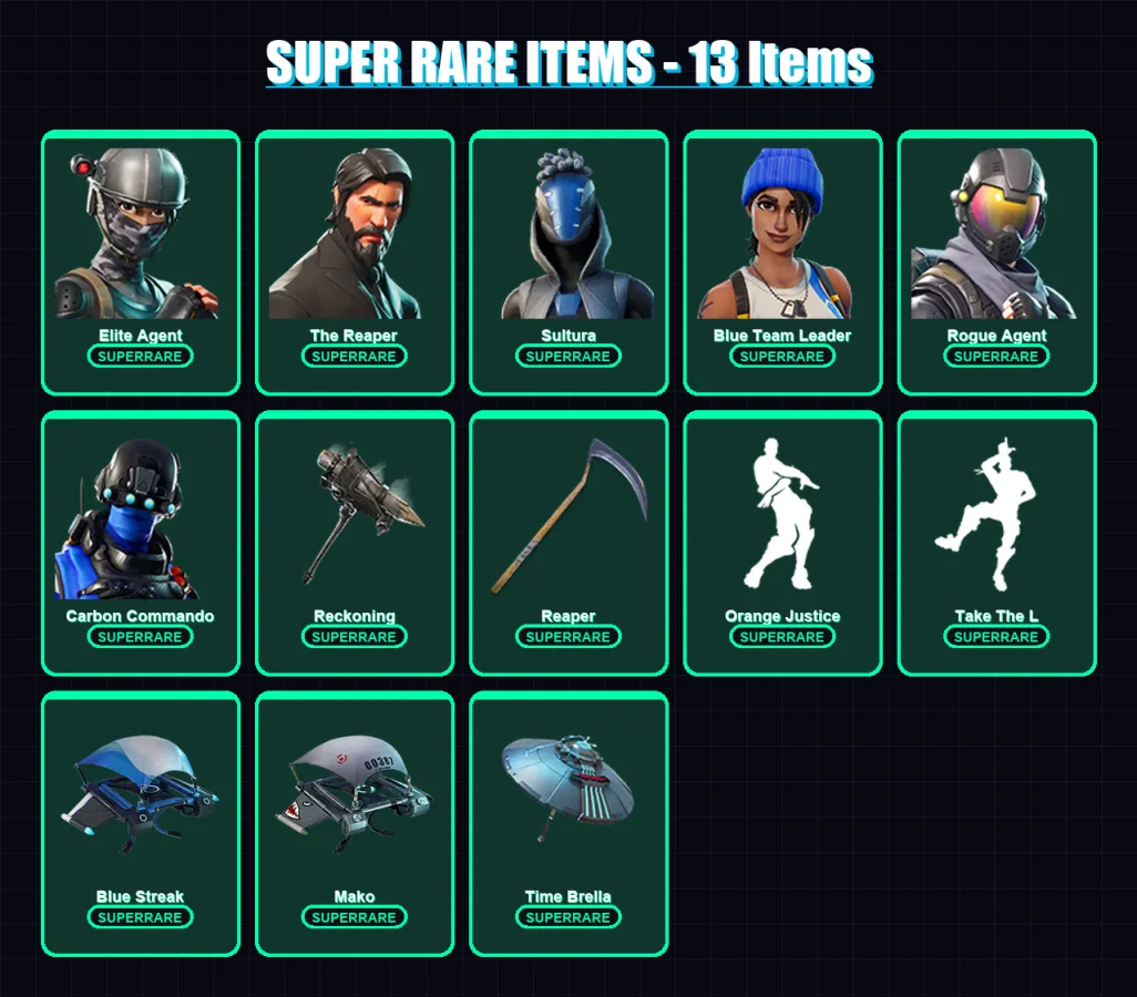 [PC/XBOX] | Elite Agent | The Reaper | Sultura | Blue Team Leader | Rogue Agent | 61 skin | 49 pickaxe | 55 emote | 51 glider | Lv792