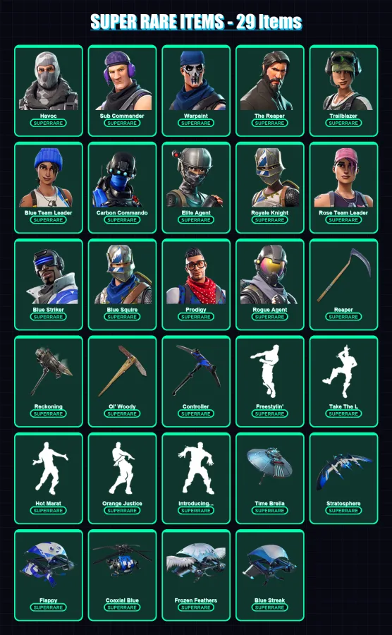 [PC] | Havoc | Sub Commander | Warpaint | The Reaper | Trailblazer | 189 skin | 170 pickaxe | 151 emote | 138 glider | Lv1584 — Fortnite account
