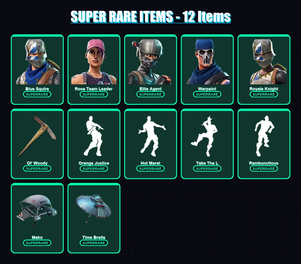 [PC/PSN] | Blue Squire | Rose Team Leader | Elite Agent | Warpaint | Royale Knight | 55 skin | 80 pickaxe | 80 emote | 78 glider | Lv1164