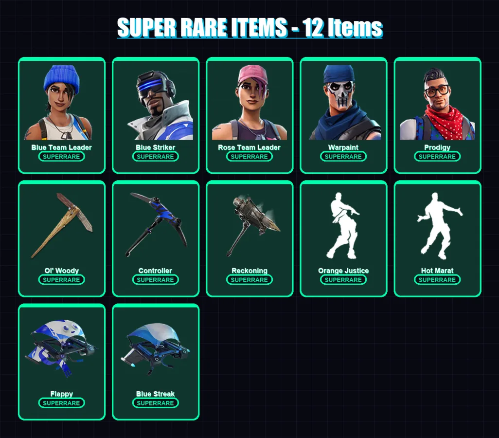 [PC/XBOX] | Blue Team Leader | Blue Striker | Rose Team Leader | Warpaint | Prodigy | 38 skin | 31 pickaxe | 45 emote | 30 glider | Lv366