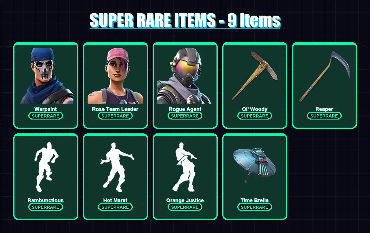 [PC/XBOX/PSN] | Warpaint | Rose Team Leader | Rogue Agent | Frozen Raven | The Visitor | 42 skin | 63 pickaxe | 78 emote | 67 glider | Lv976 — Fortnite account