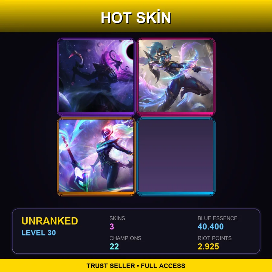 NA | Lv30 | Unranked | 3 Skin | 22 Champ — LoL account
