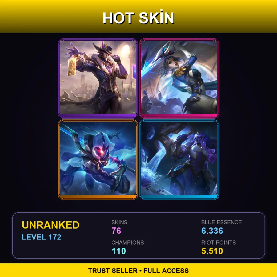 EUW | Lv172 | Unranked | 76 Skin | 110 Champ