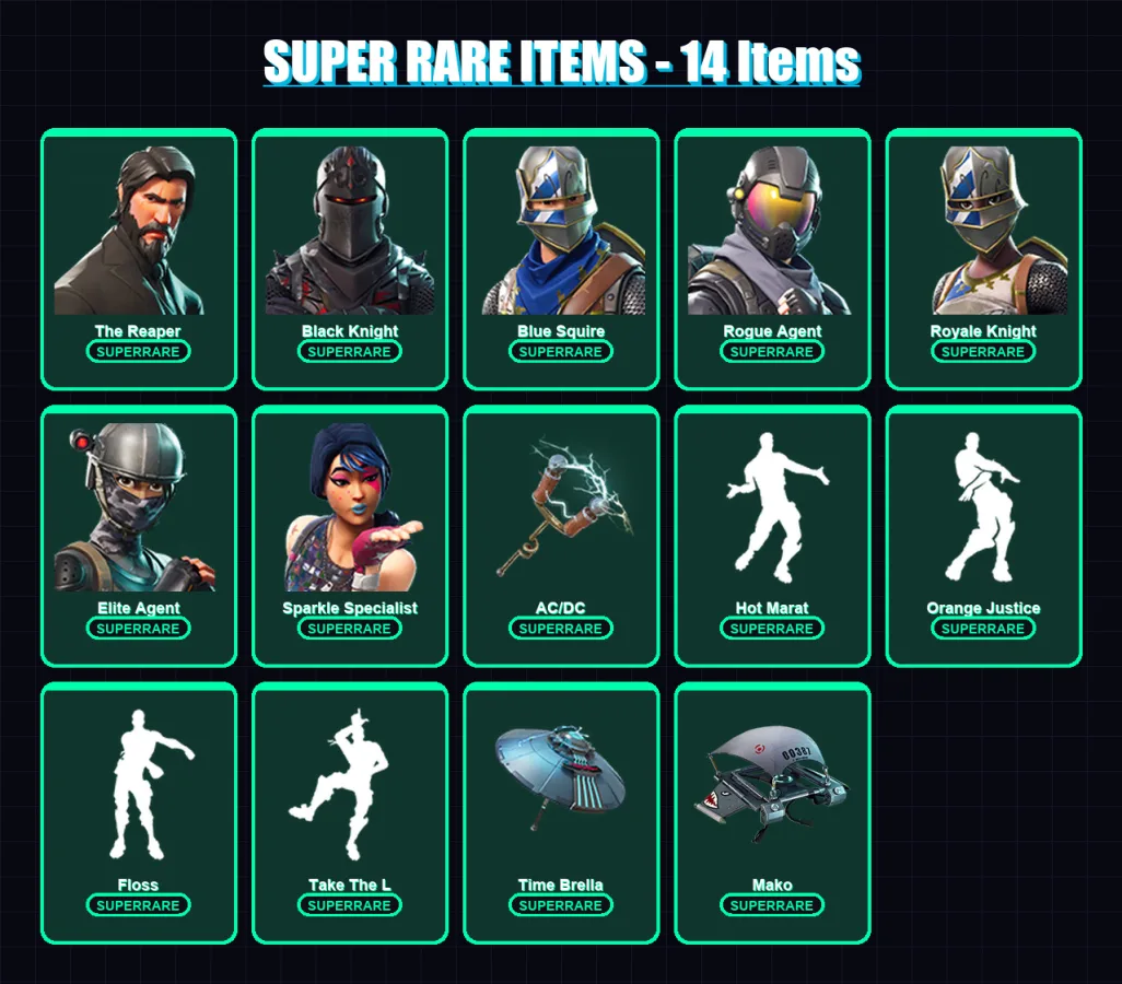 [PC/PSN] | The Reaper | Black Knight | Blue Squire | Rogue Agent | Royale Knight | 38 skin | 32 pickaxe | 49 emote | 37 glider | Lv633