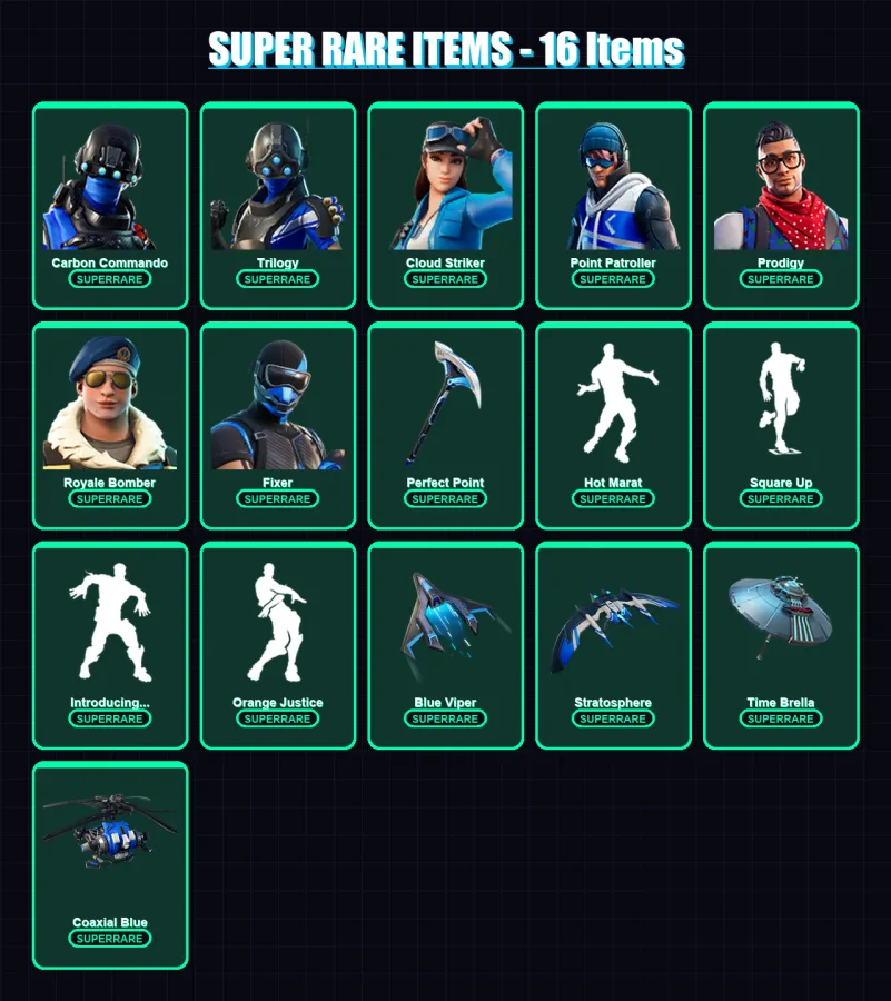 [PC/XBOX] | Carbon Commando | Trilogy | Cloud Striker | Point Patroller | Prodigy | 103 skin | 153 pickaxe | 142 emote | 143 glider | Lv2613