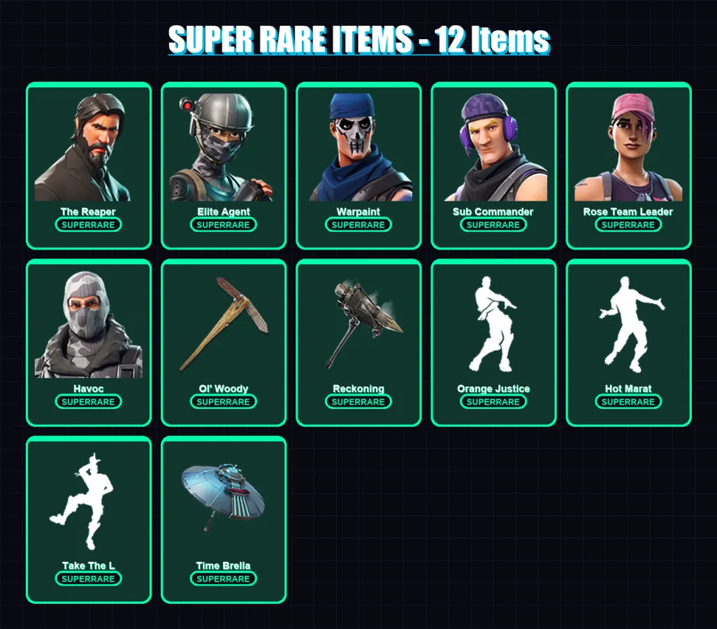 [PS4/PS5/XBOX/PC] | The Reaper | Elite Agent | Warpaint | Sub Commander | Rose Team Leader | 66 skin | 52 pickaxe | 40 emote | 53 glider | Lv628