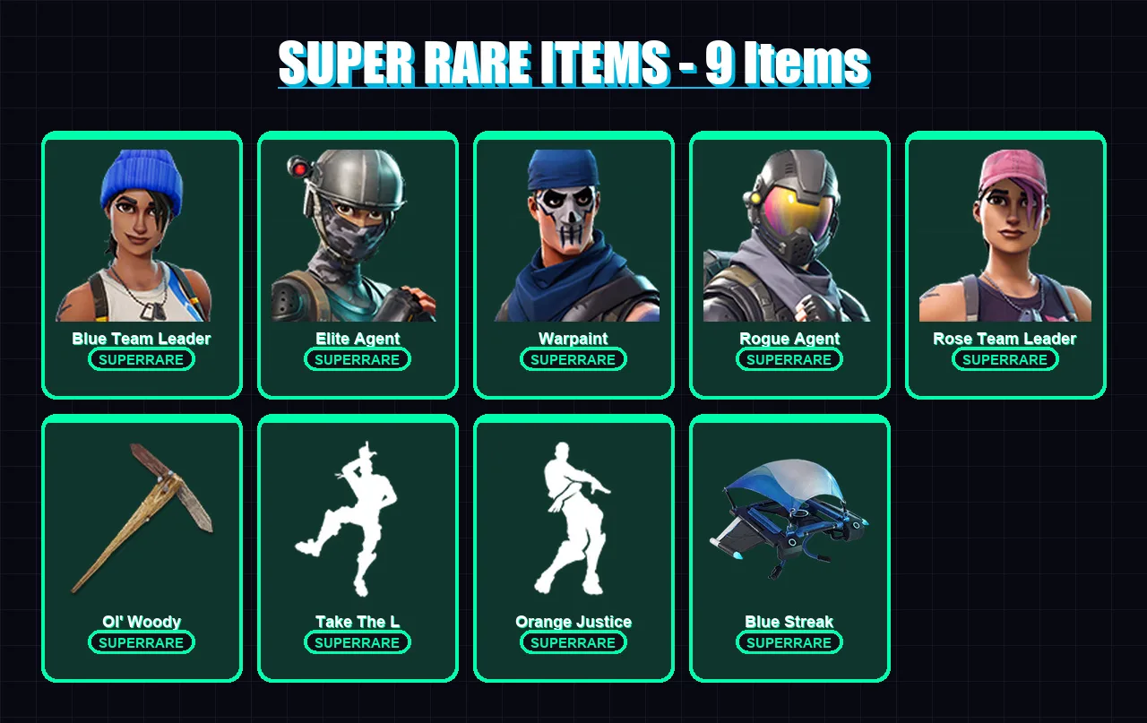 [PS4/PS5/XBOX/PC] | Blue Team Leader | Elite Agent | Warpaint | Rogue Agent | Rose Team Leader | 35 skin | 25 pickaxe | 30 emote | 31 glider | Lv297
