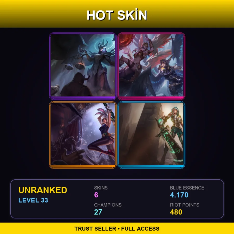 NA | Lv33 | Unranked | 6 Skin | 27 Champ — LoL account