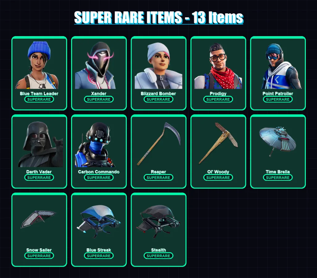 [PS4/PS5/PC] | Blue Team Leader | Xander | Blizzard Bomber | Prodigy | Point Patroller | 102 skin | 111 pickaxe | 85 emote | 108 glider | Lv1643