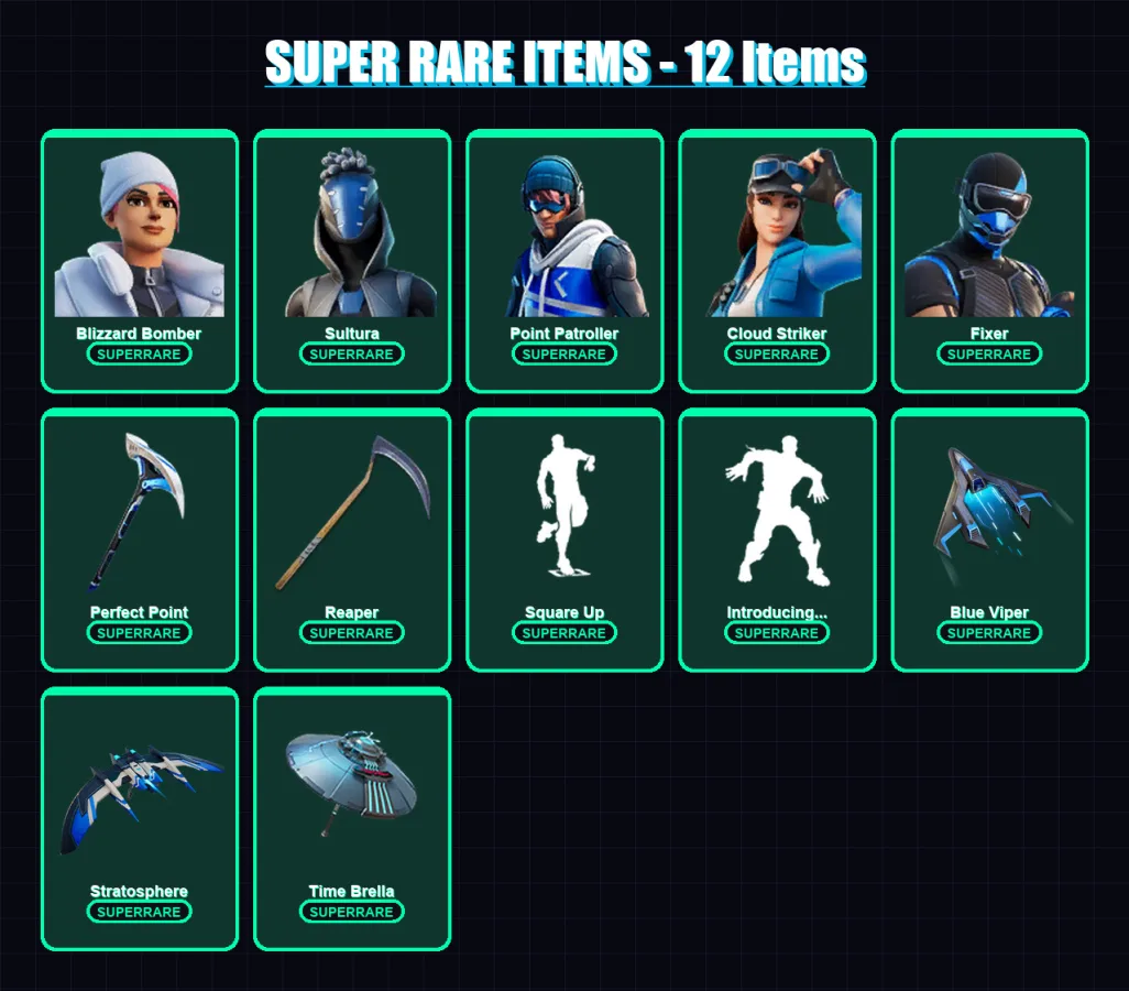 [PC/XBOX/PSN] | Blizzard Bomber | Sultura | Point Patroller | Cloud Striker | Fixer | 152 skin | 230 pickaxe | 136 emote | 170 glider | Lv2540