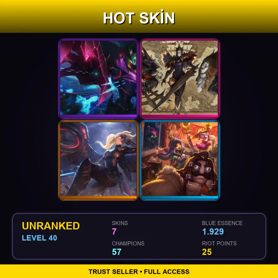 TR | Battle Boss Malzahar | Black Scourge Singed | Riot Kayle | Archduke Nasus | 7 Skin | 57 Champ | Lv40