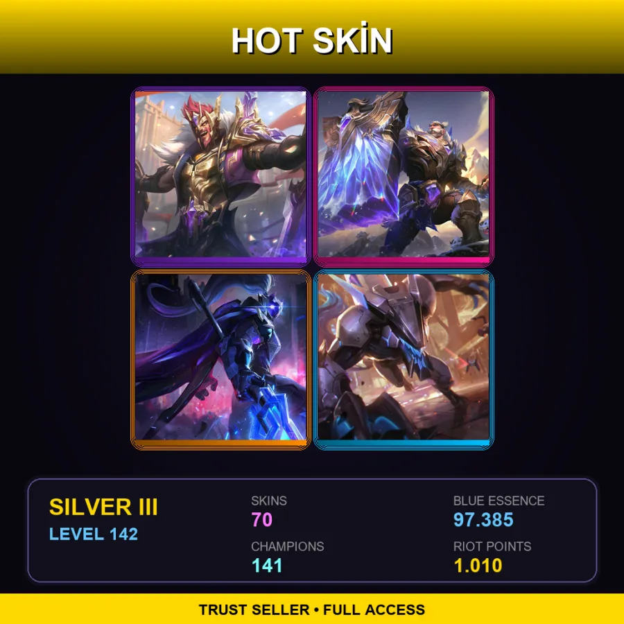 EUW | Victorious Draven | Victorious Braum | PROJECT: Jax | PROJECT: Warwick | 70 Skin | 141 Champ | Silver III | Lv142