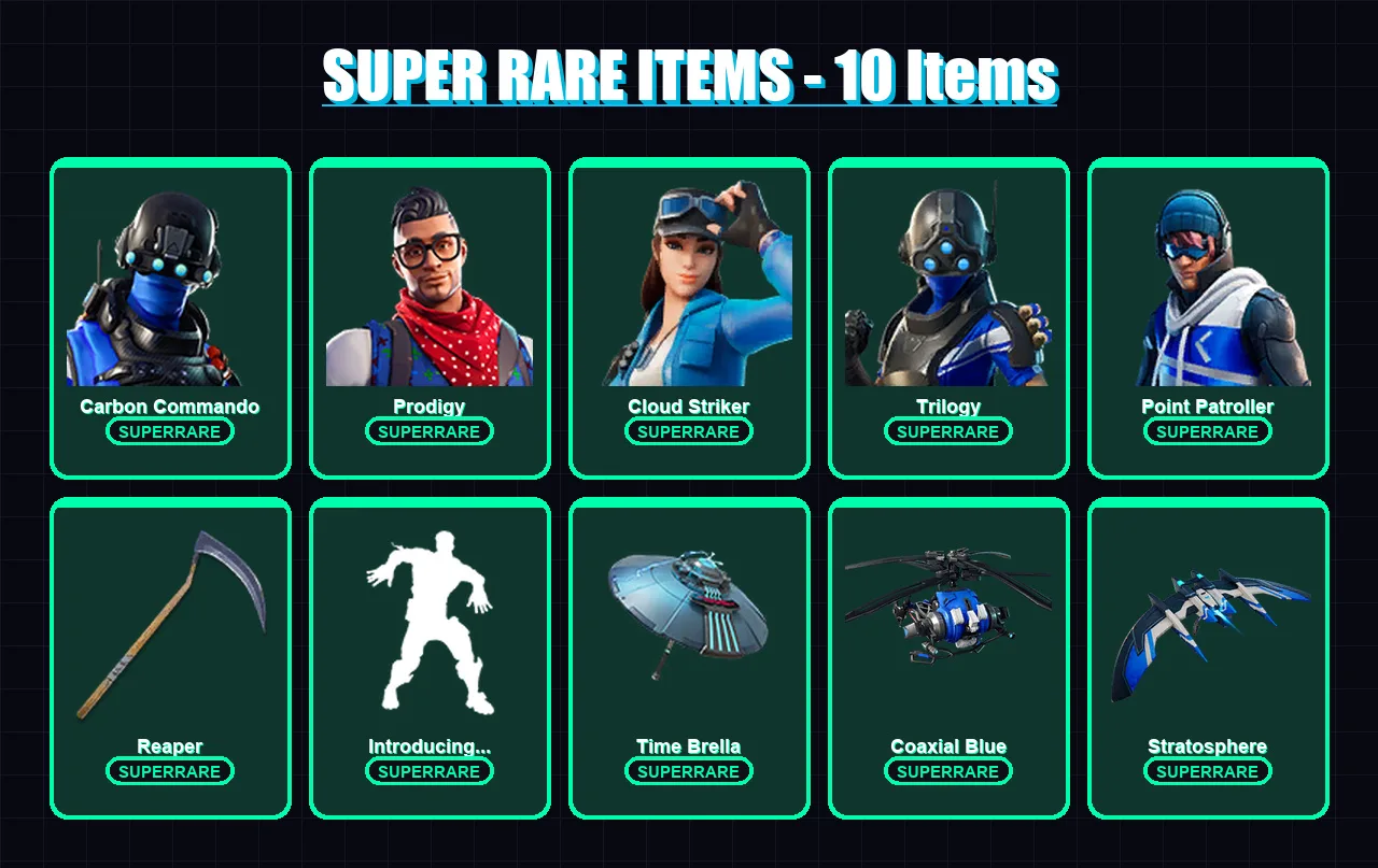 [PS4/PS5/XBOX/PC] | Carbon Commando | Prodigy | Cloud Striker | Trilogy | Point Patroller | 86 skin | 116 pickaxe | 83 emote | 91 glider | Lv1226