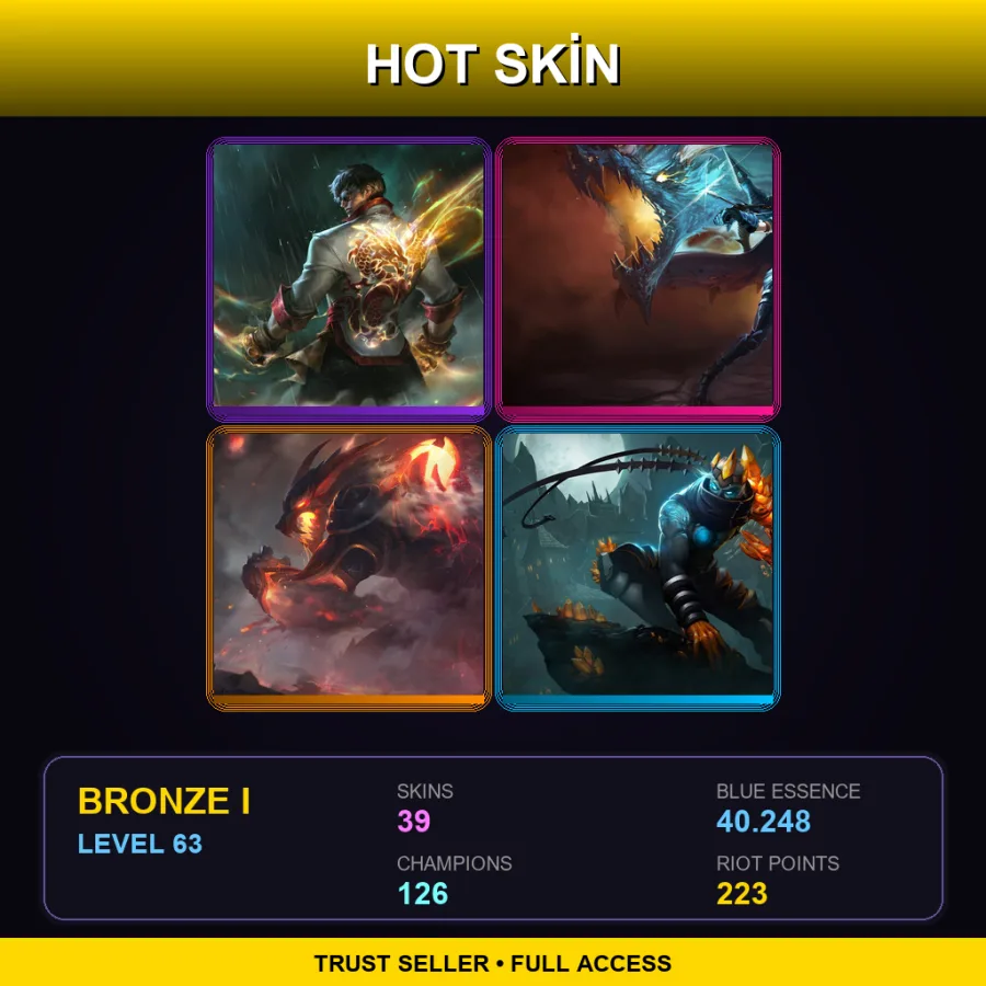 EUW | Lv63 | Bronze I | 39 Skin | 126 Champ