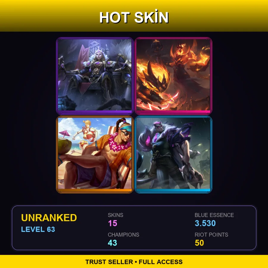EUW | Lv63 | Unranked | 15 Skin | 43 Champ