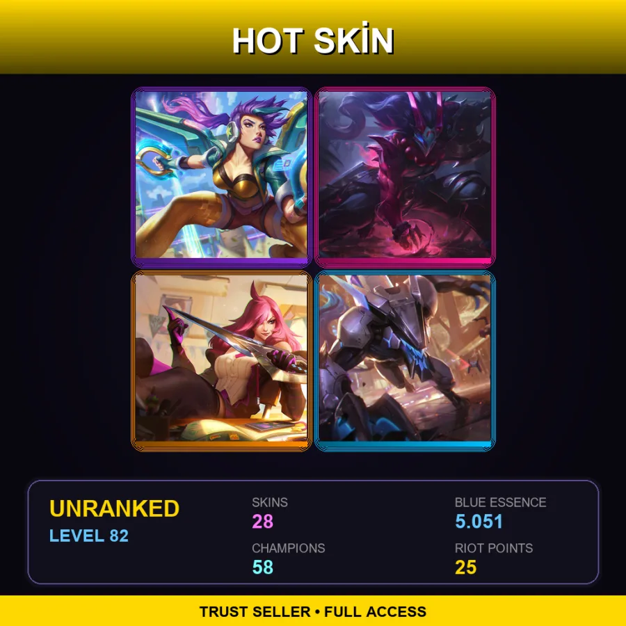 LAS | Lv82 | Unranked | 28 Skin | 58 Champ — LoL account