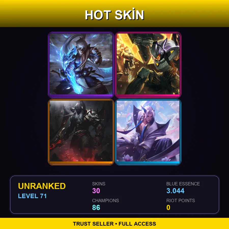 LAS | Lv71 | Unranked | 30 Skin | 86 Champ — LoL account