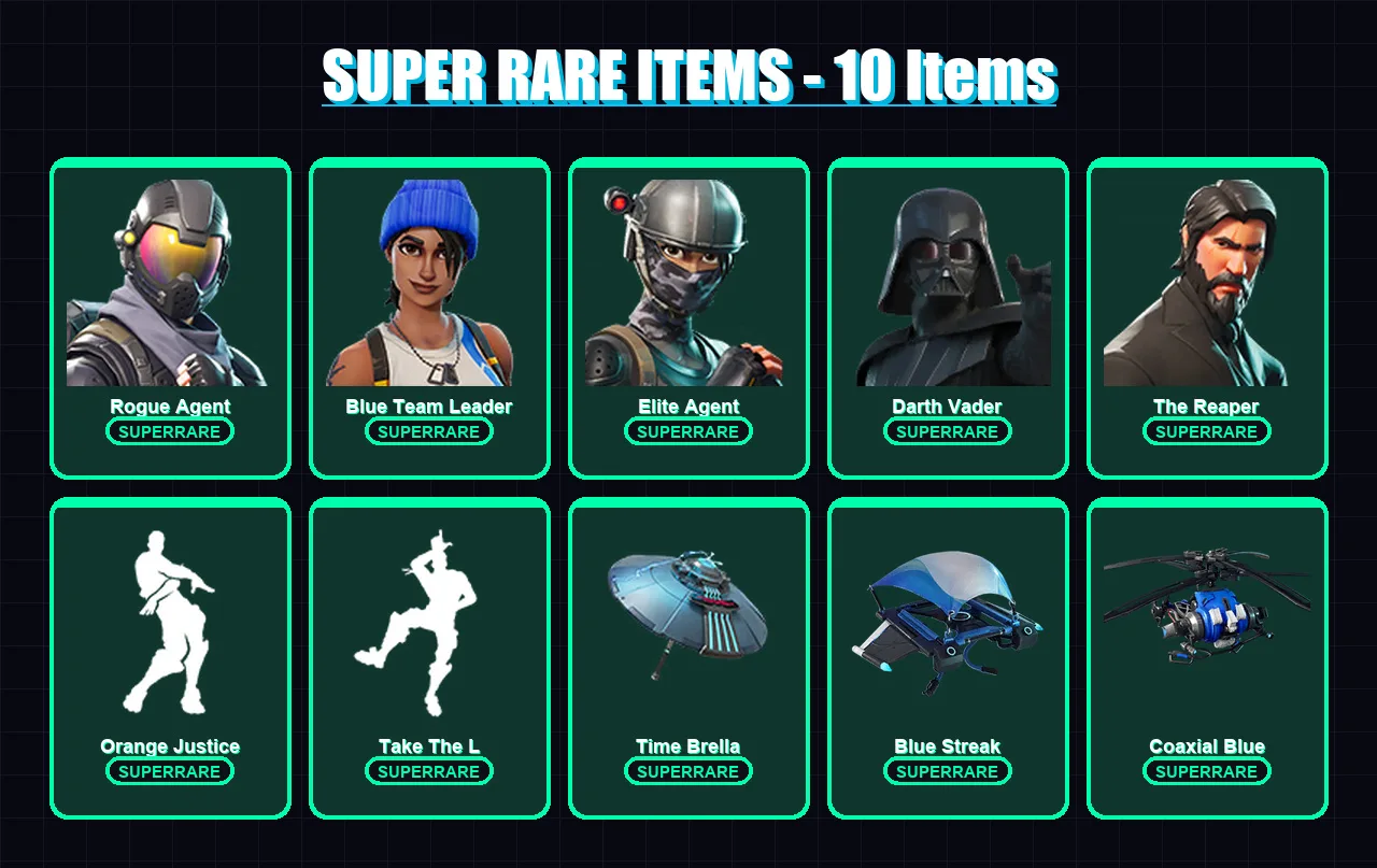 [PC] | Rogue Agent | Blue Team Leader | Elite Agent | Darth Vader | The Reaper | 192 skin | 209 pickaxe | 192 emote | 175 glider | Lv2185