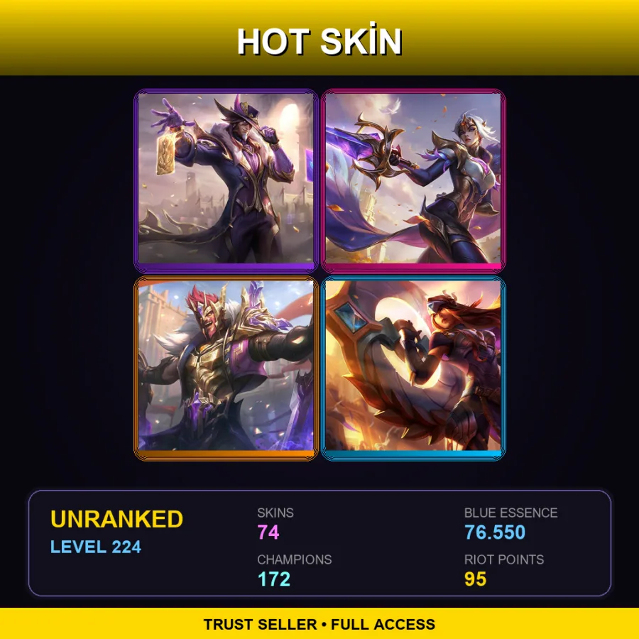 TR | Lv224 | Unranked | 74 Skin | 172 Champ — LoL account