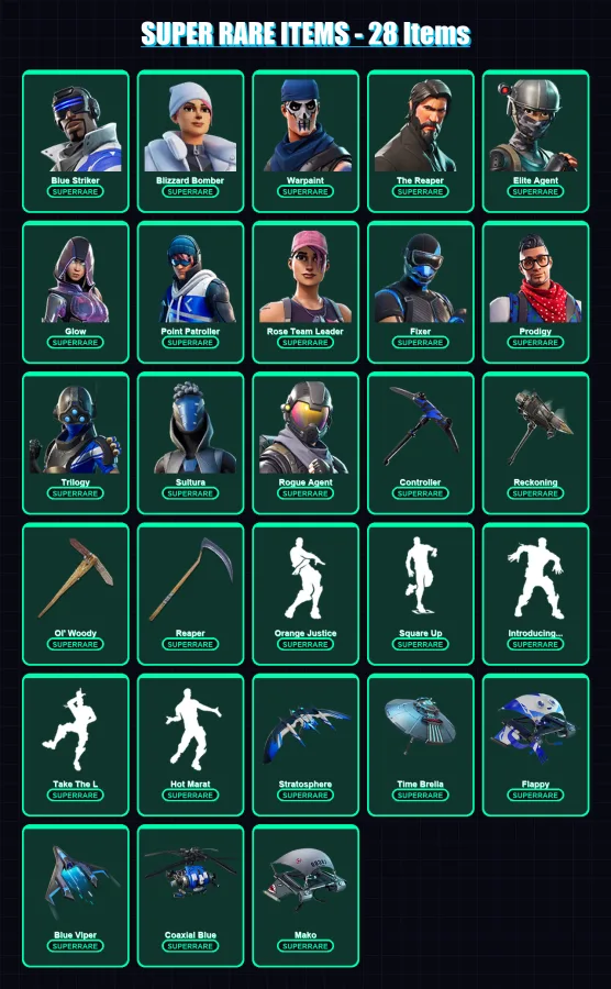 [PS4/PS5/XBOX/PC] | Blue Striker | Blizzard Bomber | Warpaint | The Reaper | Elite Agent | 130 skin | 197 pickaxe | 158 emote | 171 glider | Lv2548