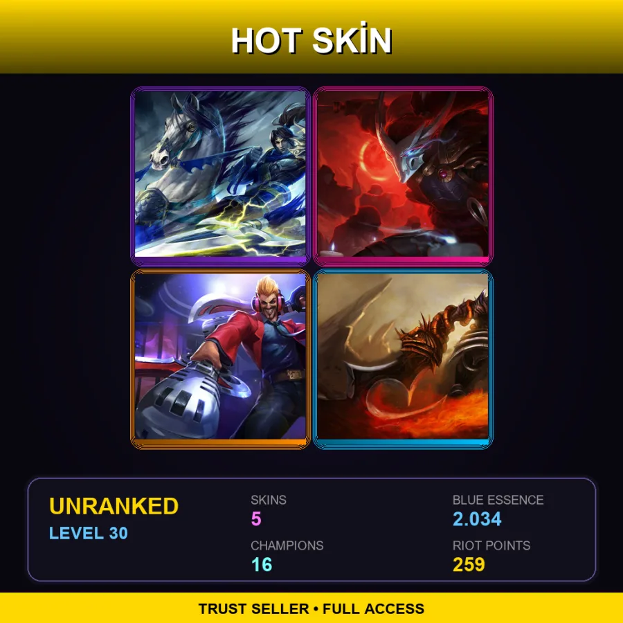 EUW | Lv30 | Unranked | 5 Skin | 16 Champ — LoL account