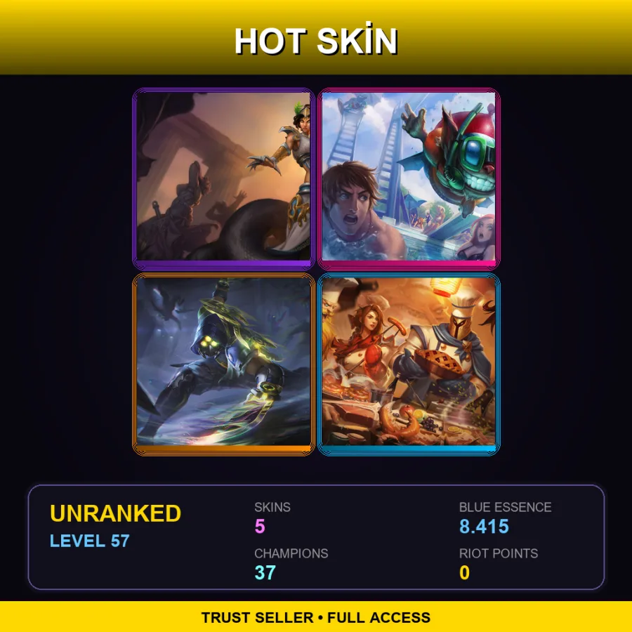 EUW | Lv57 | Unranked | 5 Skin | 37 Champ — LoL account