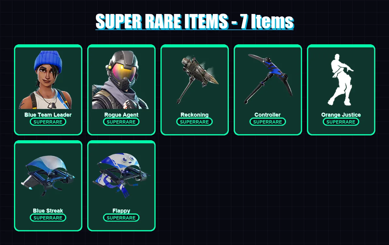 [PS4/PS5/XBOX/PC] | Blue Team Leader | Rogue Agent | Calamity | Carbide | Teknique | 10 skin | 14 pickaxe | 14 emote | 17 glider | Lv223