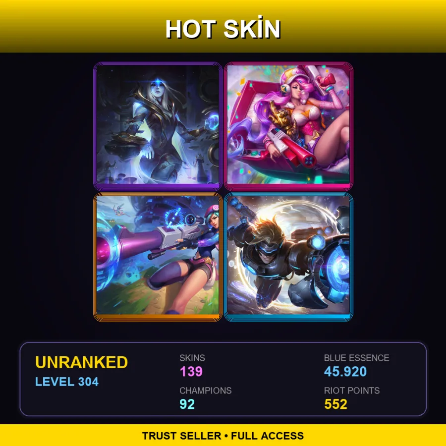 BR | Lv304 | Unranked | 139 Skin | 92 Champ — LoL account