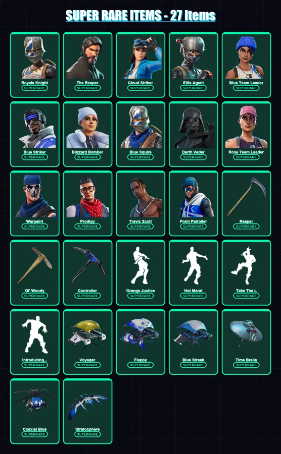 [PC/XBOX] | Royale Knight | The Reaper | Cloud Striker | Elite Agent | Blue Team Leader | 105 skin | 128 pickaxe | 108 emote | 124 glider | Lv2073 — Fortnite account