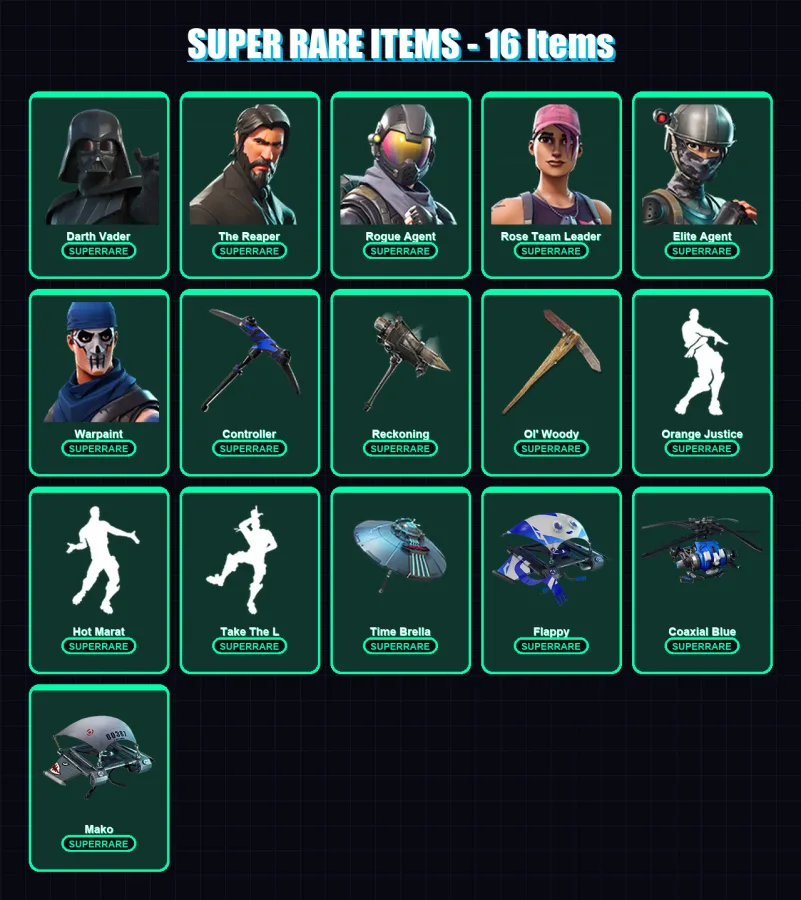 [PS4/PS5/XBOX/PC] | Darth Vader | The Reaper | Rogue Agent | Rose Team Leader | Elite Agent | 125 skin | 128 pickaxe | 107 emote | 136 glider | Lv22