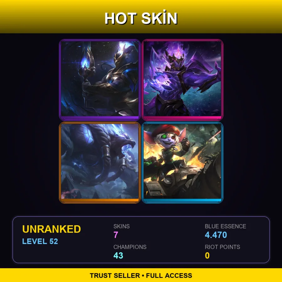 LAN | Cosmic Defender Xin Zhao | Dark Star Jarvan IV | Thunder Lord Volibear | Omega Squad Tristana | 7 Skin | 43 Champ | Lv52