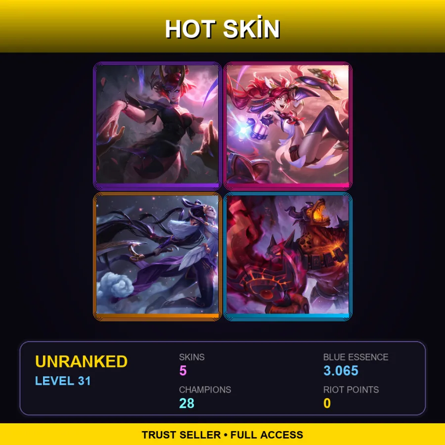 EUNE | Lv31 | Unranked | 5 Skin | 28 Champ — LoL account