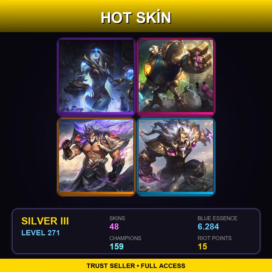 EUNE | Cosmic Queen Ashe | Victorious Blitzcrank | Victorious Tryndamere | Victorious Rengar | 48 Skin | 159 Champ | Silver III | Lv271