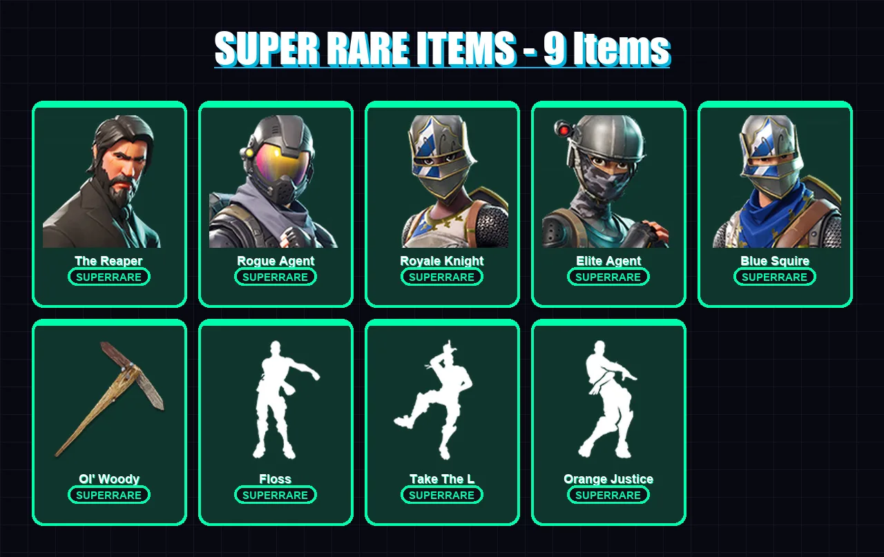 [PC/XBOX/PSN] | The Reaper | Rogue Agent | Royale Knight | Elite Agent | Blue Squire | 23 skin | 15 pickaxe | 20 emote | 14 glider | Lv224