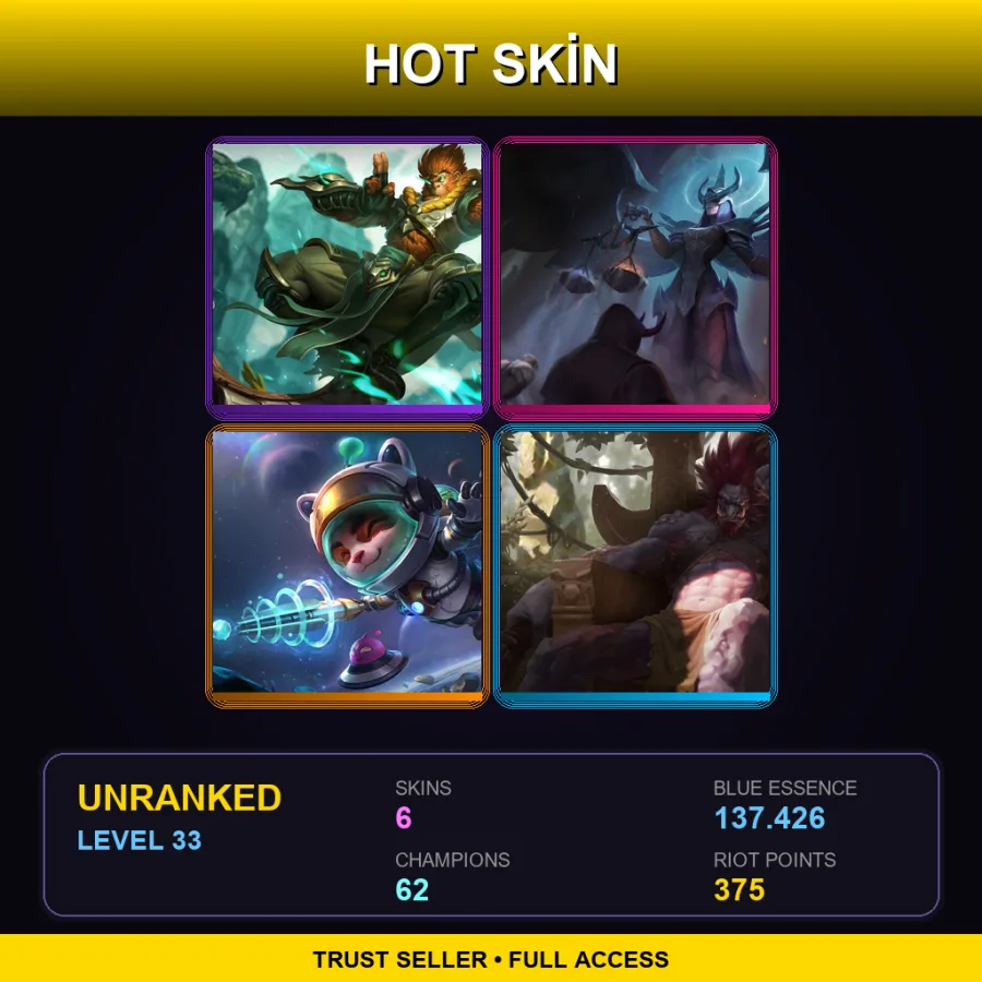 EUW | Lv33 | Unranked | 6 Skin | 62 Champ