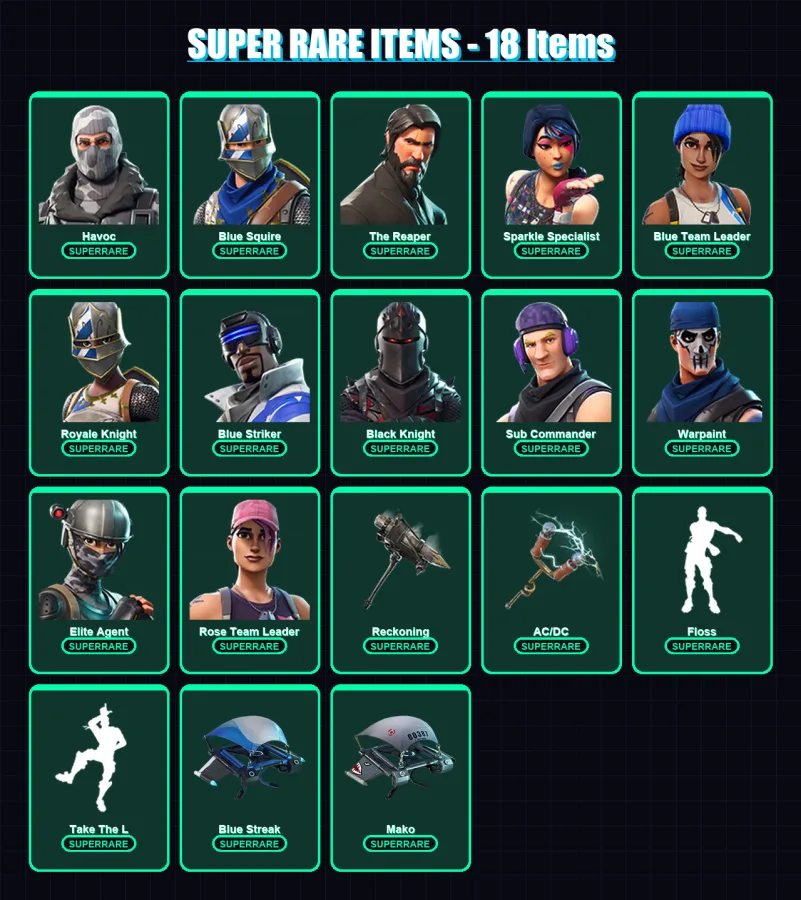 [PS4/PS5/XBOX/PC] | Havoc | Blue Squire | The Reaper | Sparkle Specialist | Blue Team Leader | 48 skin | 39 pickaxe | 41 emote | 47 glider | Lv520 — Fortnite account