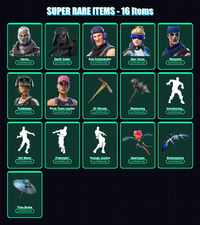 [PC/XBOX] | Havoc | Darth Vader | Sub Commander | Neo Versa | Warpaint | 133 skin | 127 pickaxe | 126 emote | 134 glider | Lv1740