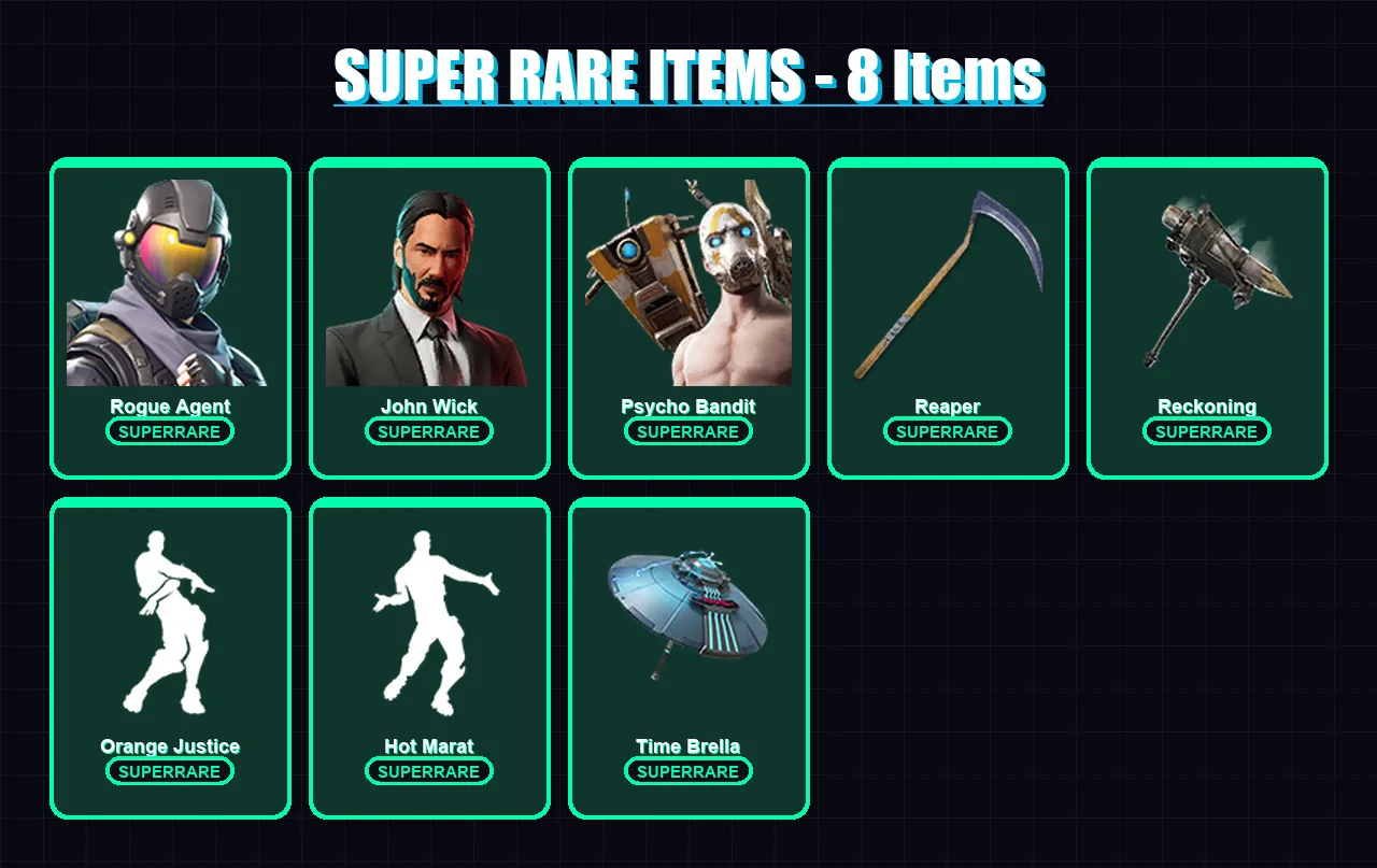 [PC/PSN] | Rogue Agent | John Wick | Psycho Bandit | The Visitor | A.I.M. | 140 skin | 157 pickaxe | 144 emote | 141 glider | Lv2102