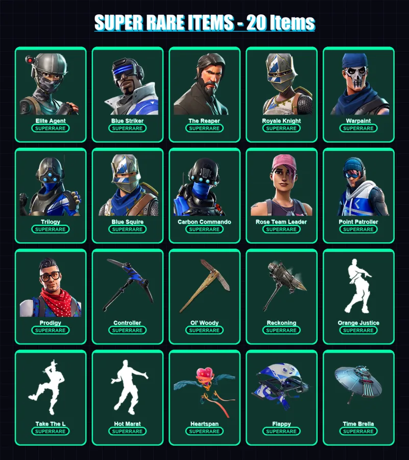 [PC/XBOX] | Elite Agent | Blue Striker | The Reaper | Royale Knight | Warpaint | 110 skin | 118 pickaxe | 98 emote | 119 glider | Lv1418