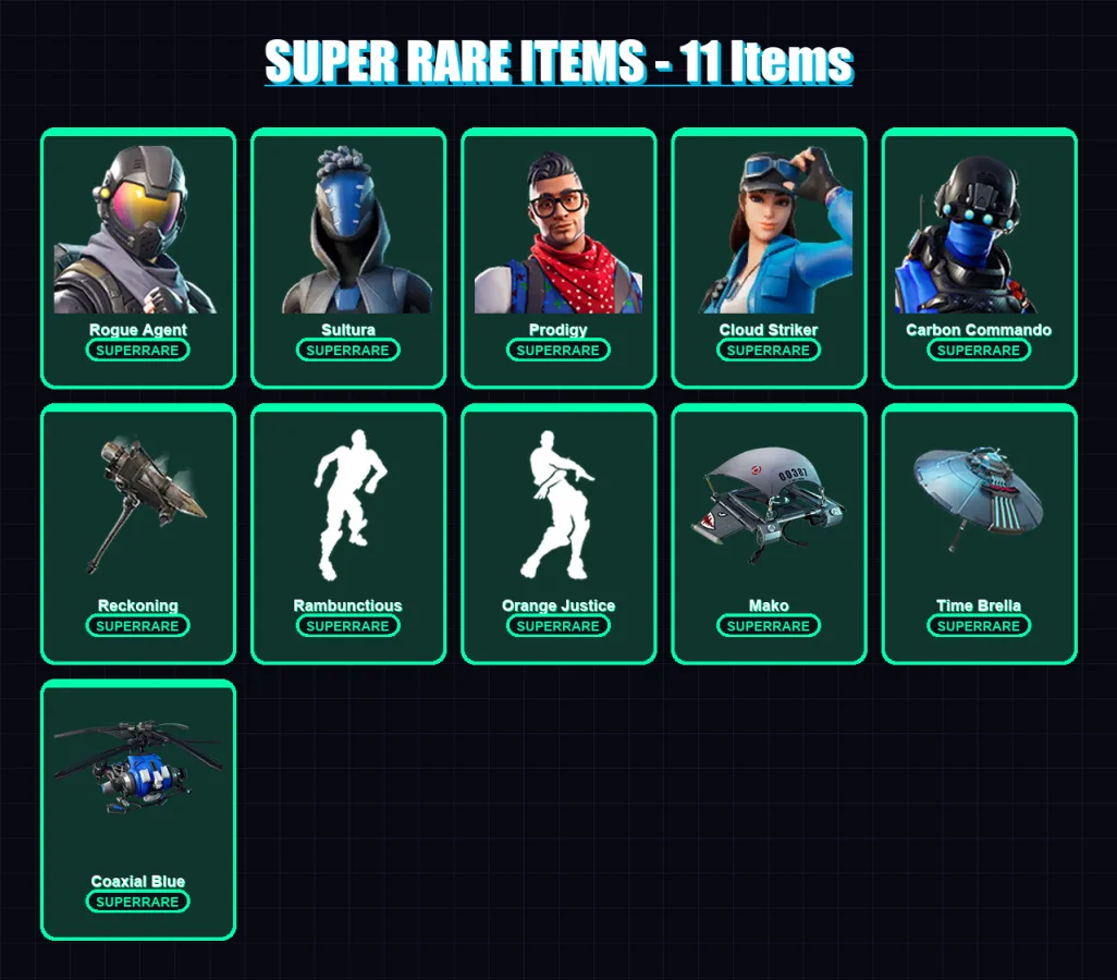 [PC/XBOX] | Rogue Agent | Sultura | Prodigy | Cloud Striker | Carbon Commando | 25 skin | 30 pickaxe | 43 emote | 43 glider | Lv736