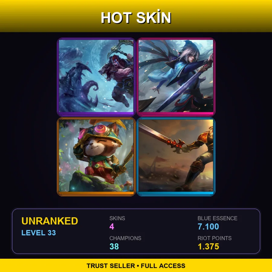 EUW | Lv33 | Unranked | 4 Skin | 38 Champ