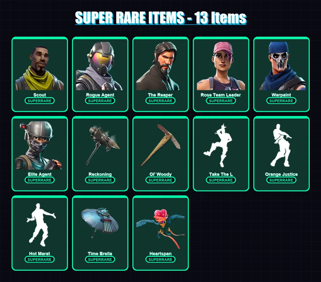 [PC/XBOX/PSN] | Scout | Rogue Agent | The Reaper | Rose Team Leader | Warpaint | 128 skin | 119 pickaxe | 137 emote | 113 glider | Lv1636