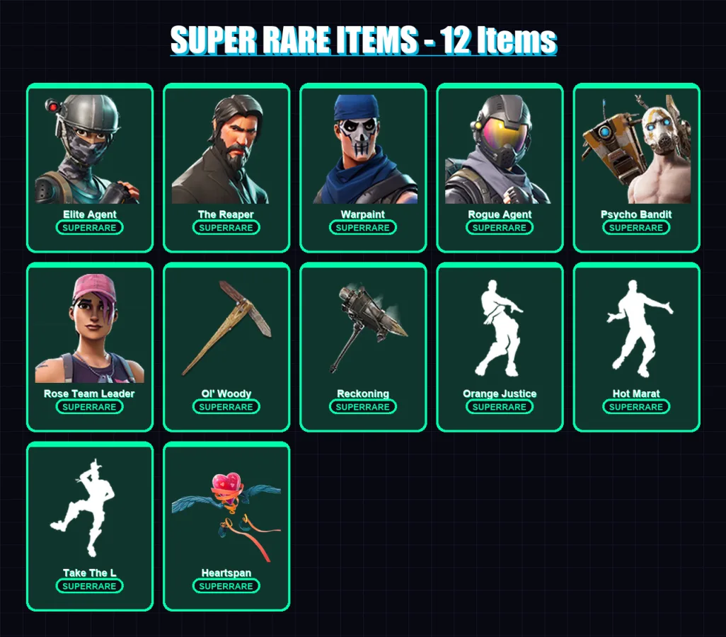 [PC/PSN] | Elite Agent | The Reaper | Warpaint | Rogue Agent | Psycho Bandit | 113 skin | 98 pickaxe | 130 emote | 94 glider | Lv1157