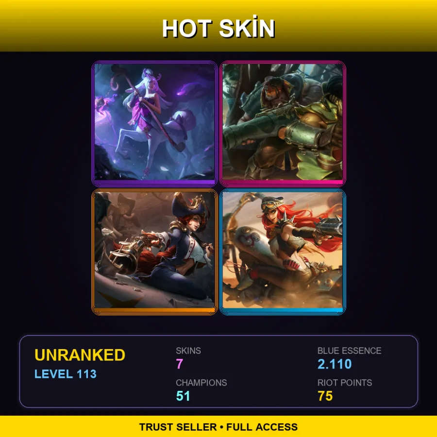 LAN | Lv113 | Unranked | 7 Skin | 51 Champ — LoL account