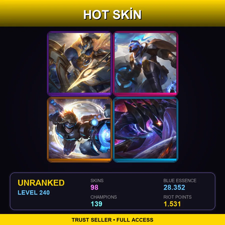 EUW | Lv240 | Unranked | 98 Skin | 139 Champ — LoL account