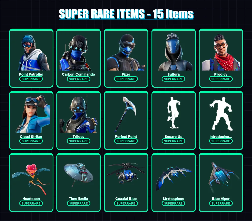[PS4/PS5/XBOX/PC] | Point Patroller | Carbon Commando | Fixer | Sultura | Prodigy | 66 skin | 75 pickaxe | 64 emote | 84 glider | Lv1075