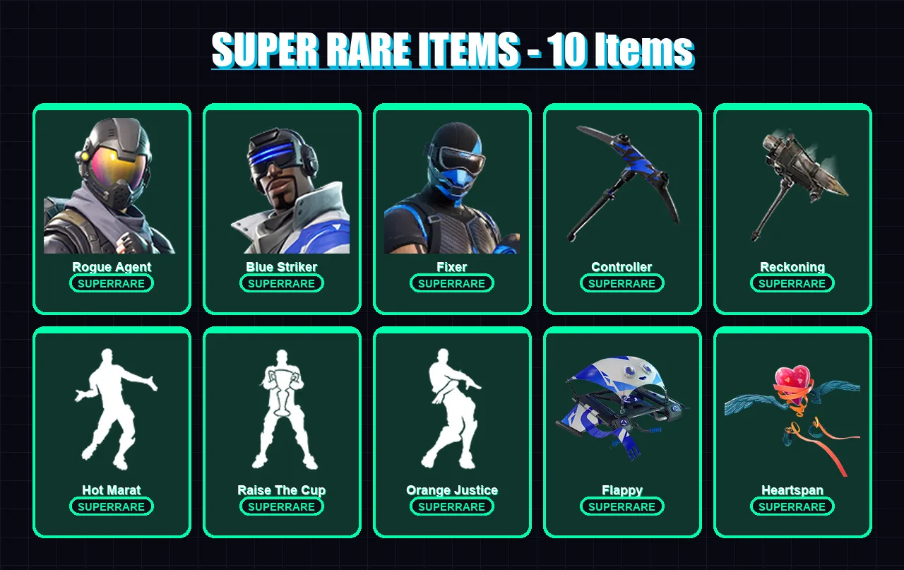 [PS4/PS5/XBOX/PC] | Rogue Agent | Blue Striker | Fixer | The Visitor | Mandalorian | 105 skin | 81 pickaxe | 114 emote | 89 glider | Lv1336