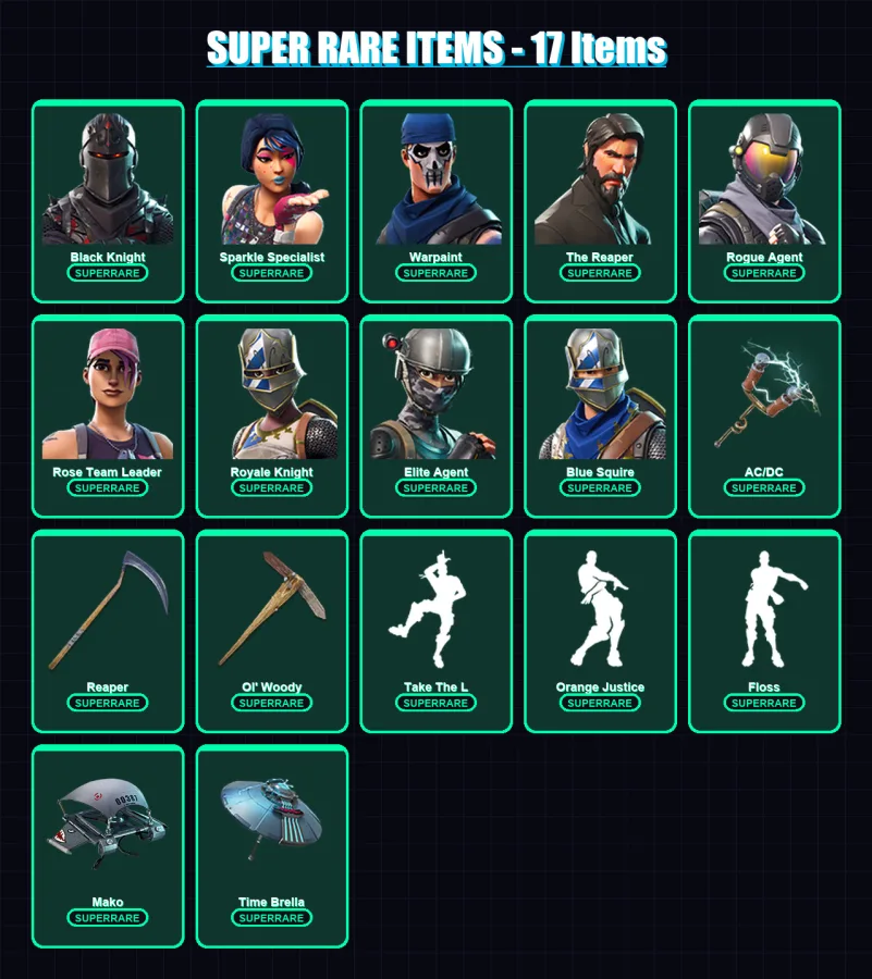 [PS4/PS5/XBOX/PC] | Black Knight | Sparkle Specialist | Warpaint | The Reaper | Rogue Agent | 123 skin | 143 pickaxe | 316 emote | 102 glider | Lv14