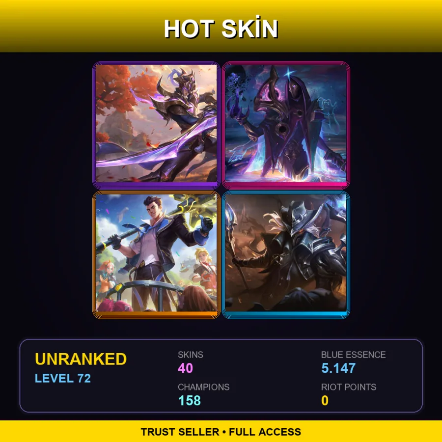 SG | Lv72 | Unranked | 40 Skin | 158 Champ — LoL account